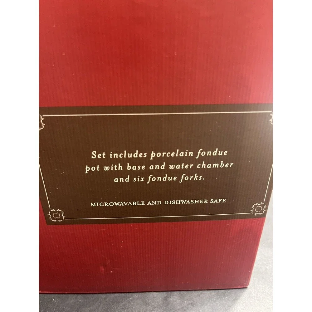 Williams Sonoma Porcelain Fondue Pot with 6 Dipping Forks - New in Box